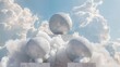 Three spheres are positioned on top of each other surrounded by fluffy clouds. A conceptual picture of growth