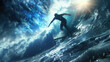 © sommersby - A man skillfully rides a wave atop a surfboard, demonstrating balance and control as he catches the perfect wave