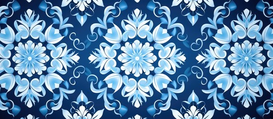 Canvas Print - Blue seamless pattern with ornamental design, ideal for various uses like pattern fills and wallpaper.