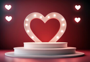 present splay ups Stage mock love heart podium product background poduim dais three-dimensional platform display product love valentine background red stage nubes presentation pedestal racked banner