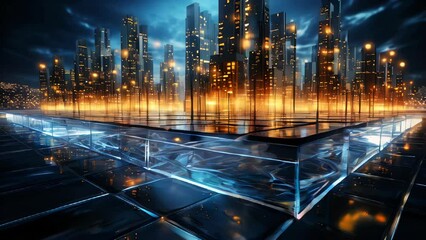 Poster - Multicolored big city abstract digital with glowing bright high buildings skyscrapers and streets futuristic energy metropolis
