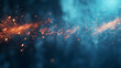 Industrial abstract blue background with flying fire particles