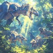 Explore the Wilds with Our Pack of Allosaurus in a Lush Green Jungle
