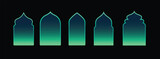 Fototapeta  - Ramadan kareem Eid shapes of mosque windows and gates vector silhouette.