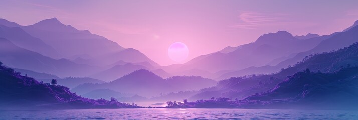Aufkleber - The sun dips below the horizon, casting a warm glow over the majestic mountain range in the backdrop