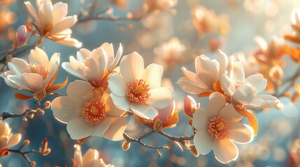 Poster - A cluster of vibrant flowers adorns a tree, swaying gracefully in the breeze, creating a beautiful and striking display of colors and movements