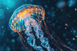 jellyfish swims, Scyphoid jellyfish, water with bokeh, animal with tentacles swims