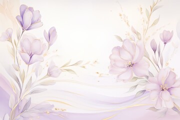 Poster - A vibrant painting featuring delicate purple flowers set against a pristine white background, creating a serene and enchanting atmosphere