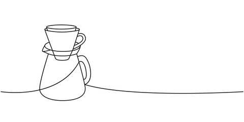 Wall Mural - Coffee maker with paper filter one line continuous drawing. Hand drawn elements for cafe menu, coffee shop. Vector linear illustration.