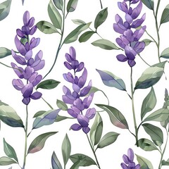 Poster - A delicate watercolor painting featuring a cluster of vibrant Lavender purple flowers set against a serene white background