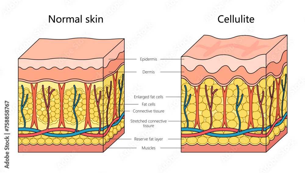 Human cellulite skin structure diagram hand drawn schematic vector ...
