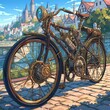 Explore the World of Steampunk with a Stunning Vintage Bicycle Adorned with Steam Pistons – The Ultimate Symbol of Ingenuity and Adventure