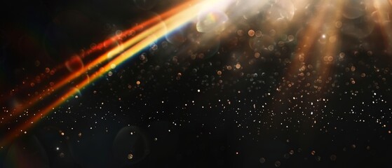Wall Mural - dark abstract background with leaking rays of rainbow coloured light.