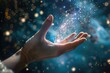 © chartchai - Conceptual design of a hand extending from a galaxy. Touch of human hands against the background of cosmic energy. by AI generated image