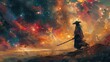 Abstract depiction of a space-faring samurai merging traditional bushido