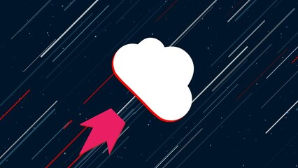 Poster - cloud symbol flies through the universe on a jet propulsion. the symbol in the center is shaking due