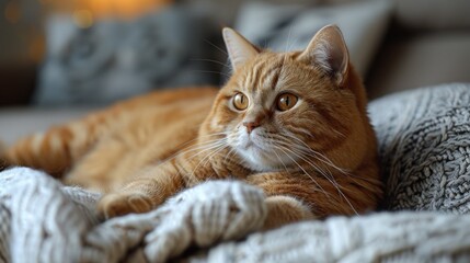 Poster - cat sitting on the off-white sofa