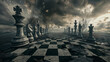 Ominous chessboard landscape foretells a dramatic final battle under stormy skies.