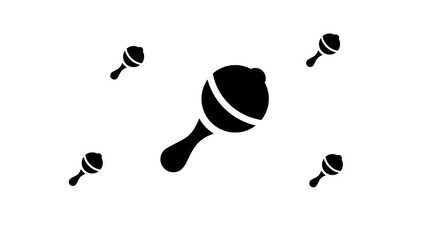 Poster - Zoom in and out animation the baby rattle symbol. Large black symbol in the center and four small symbols around. Seamless looped 4k animation on white background