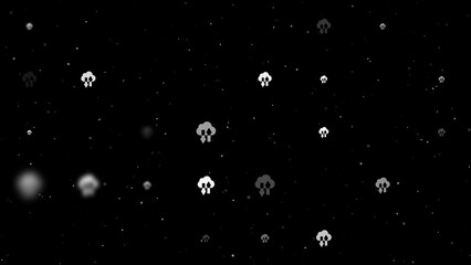 Poster - Template animation of evenly spaced cloud technology symbols of different sizes and opacity. Animation of transparency and size. Seamless looped 4k animation on black background with stars