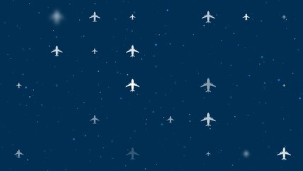 Poster - template animation of evenly spaced airplane symbols of different sizes and opacity. animation of tr