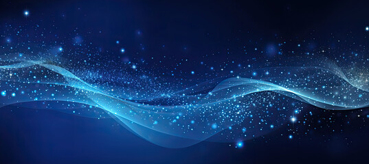 Wall Mural - Digital blue particles wave and light abstract background with shining dots stars