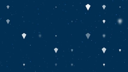 Poster - Template animation of evenly spaced kite symbols of different sizes and opacity. Animation of transparency and size. Seamless looped 4k animation on dark blue background with stars