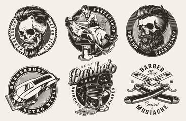 Sticker - Barbershop industry monochrome set elements