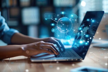 Poster - A person working on a laptop with various connections
