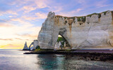 Fototapeta Góry - Aerial view of the beautiful cliffs of Etretat. Normandy, France, La Manche or English Channel