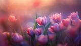Fototapeta Storczyk - Zbliżenie na rosnące romantyczne różowe kwiaty, kwitnąca miłość wiosną.