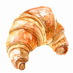 Wall Mural - Watercolor illustration of a freshly baked croissant, ideal for bakery-related designs or culinary content, with ample space for text on a white background