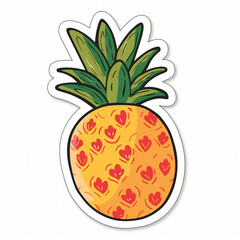 Canvas Print - Tropical pineapple sticker with a playful heart pattern, ideal for summer or food-related designs, with space for text, isolated on a white background