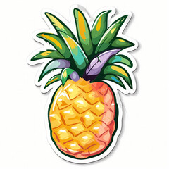 Wall Mural - Colorful sticker of a vibrant pineapple, ideal for summer-themed designs with space for text, suitable for tropical vacation promotions or fruit-related advertising