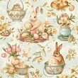 Vintage Easter Bunnies and Floral Pattern