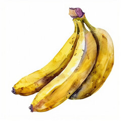 Wall Mural - Watercolor illustration of ripe bananas on a white background with space for text, suitable for culinary themes and healthy eating concepts
