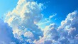 Bright Blue Sky Featuring Fluffy Cumulus Cloud, nature, cloudscape, atmospheric, weather
