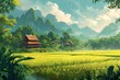 Verdant Fields and Traditional Houses, Southeast Asia, rural landscapes, countryside, picturesque
