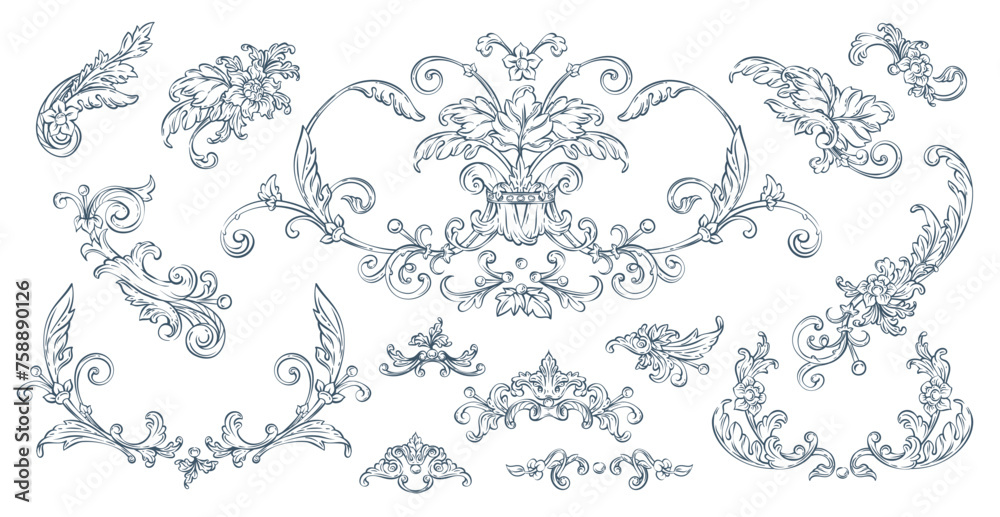 Luxury decorative vector elements set, rococo and baroque style Stock ...