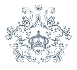 Luxury decorative vector element with crown, baroque monogram, renaissance emblem, luxury label