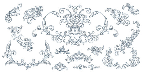 Luxury decorative vector elements set, rococo and baroque style