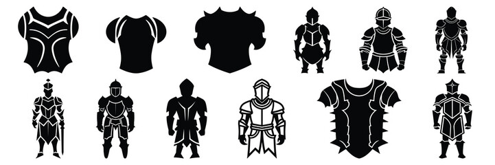 Wall Mural - Armor knight silhouettes set, large pack of vector silhouette design, isolated white background