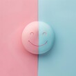 Round smiley on blue pink background.