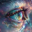 Mystical Holographic Eye in Square Format, futuristic, digital, technology, colorful