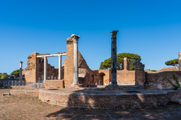 Wall Mural - Front gate of roman temple in ruins in ancient Ostia archaeological park in Italy