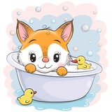 Fototapeta Pokój dzieciecy - Cartoon Fox in the bathroom