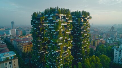 Poster - The Bosco Verticale is located in the Milan Porta Nuova district, also known as the Vertical Forest Buildings. Residential buildings with trees and other plants on the balconies are shown in this