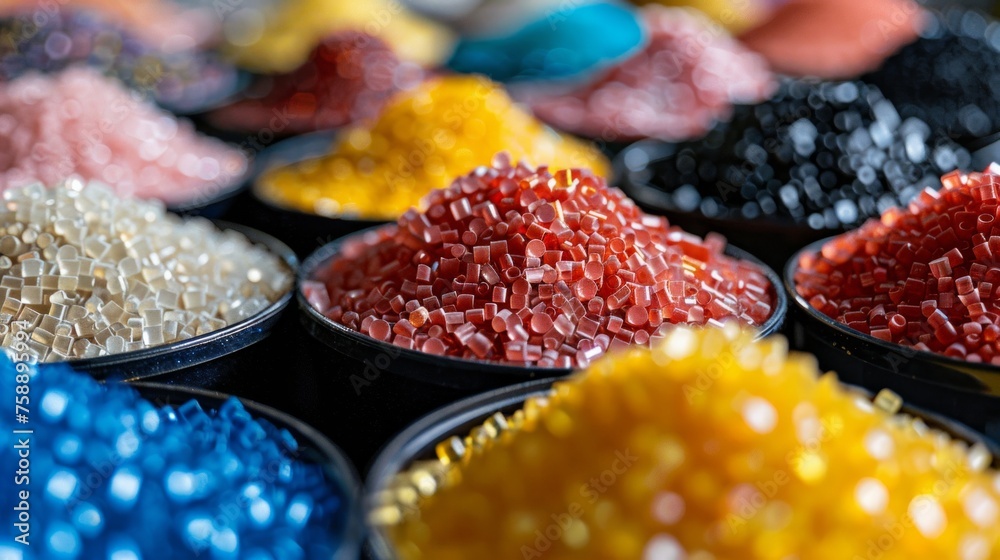 Polymeric dye. Plastic pellets. Colorant for plastics. Pigment in the ...