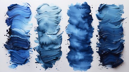 Fototapete - Abstract Blue brushstrokes painted in ink on watercolor paper. Ink strokes. Flat kind of brush strokes.