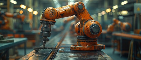 Poster - Image of industrial automation robot arm machine with the concept of Industry 4.0, in a smart factory.